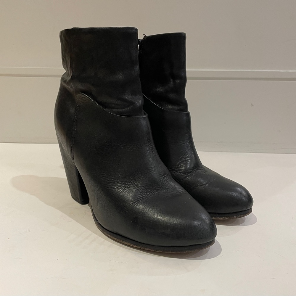 rag & bone Black Leather Block Heel Ankle Boots Size 7.5